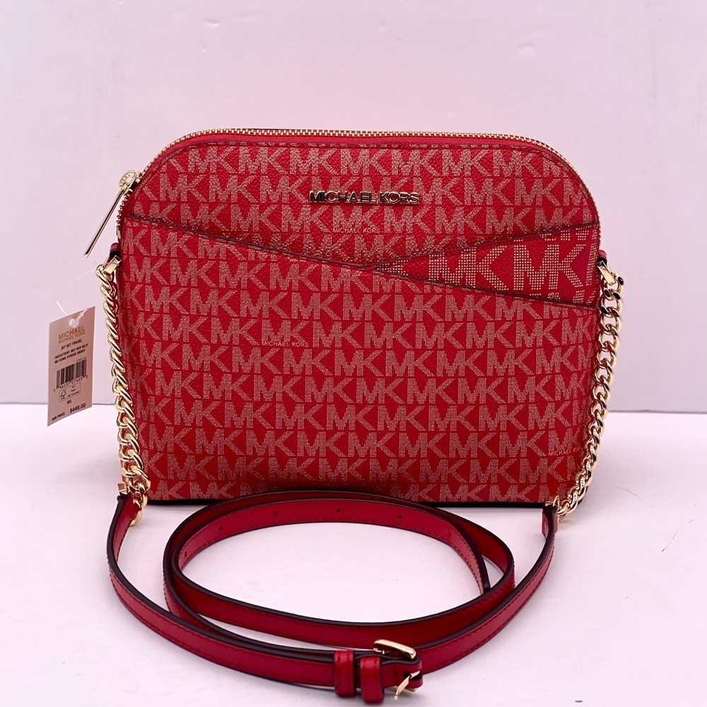 MICHAEL KORS Medium Logo Dome Crossbody Bright Red Multi - Picture 13 of 14